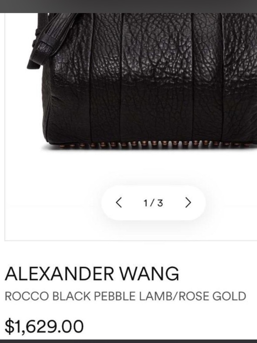 ALEXANDER WANG ROCCO BLACK PEBBLE LAMBSKIN LEATHER ROSE GOLD